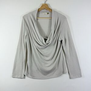 Chalet‎ Putty Grey Cowl Neck Pullover Fine Knit Sweater Women's Small